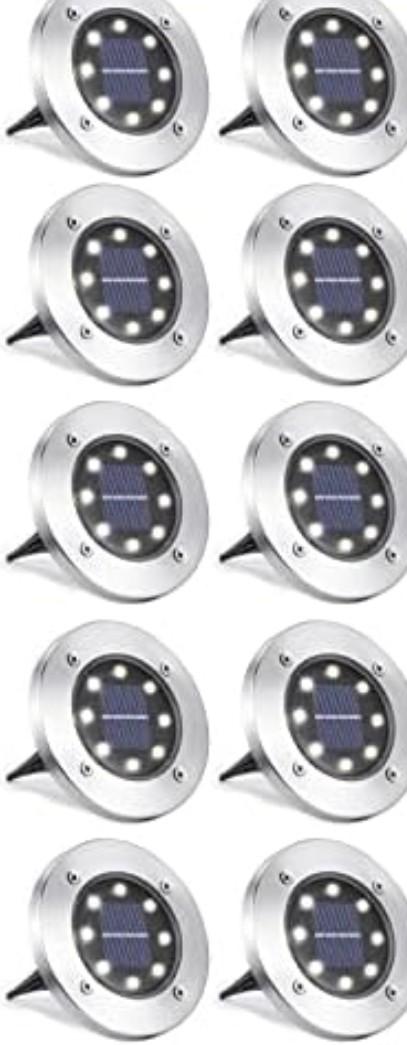 LYHOPE Solar Ground Lights Outdoor, 10 Pack 8 LED Solar Disk Lights Waterproof Garden In-ground Pathway Light Landscape Lighting for Lawn,Yard,Deck,Patio,Walkway (White)