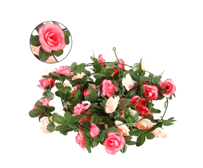 JTWEEN 8.2 FT Artificial Flowers Rose Vine, Fake Rose Vine Flowers Plants Home Hotel Office Wedding Party Garden Decoration Craft Art pink