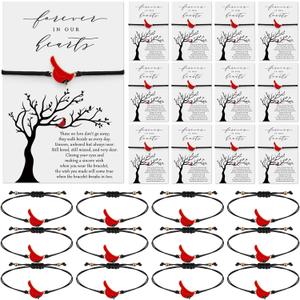 Qilery 12 Sets Red Cardinals Bracelet for Women Celebration of Life Memorial Sympathy Bangle with Prayer Cards Memorial Gifts for Loss Loved One