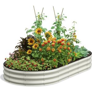 Galvanized Raised Garden Bed, 8x4x1 FT Oval Metal Planter Box for Outdoor, 12 Raised Beds for Gardening Vegetables Flower Herb(Pearl White)
