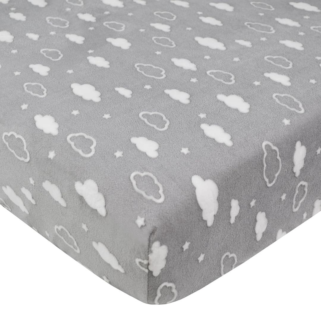 American Baby Company Heavenly Soft Chenille Fitted Crib Sheet 28" x 52", Warm and Cozy Neutral Chenille Sheet, Gray 3D Cloud, for Boys and Girls, Fits Crib and Toddler Bed mattresses