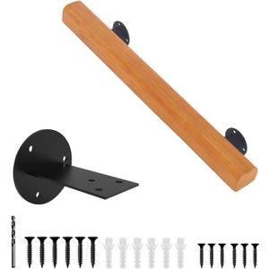 2FT Wood Stair Handrails Wall Mounted Wooden Indoor Stair Handrail Safety Non‑Slip Grab Bar for Elderly Adults Kids Fits Stairs Corridor Loft Garage Porch Toilet