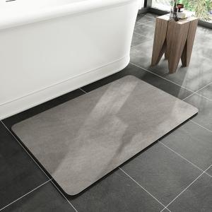 MontVoo -Bath Mat-Rubber Backing Non SlipThin Bathroom Rugs Fit Under Door- Quick Dry Absorbent Faux Suede Surface Grey Bathroom Floor Mats-Shower Rug for in Front of Bathtub Shower Gray 16x24
