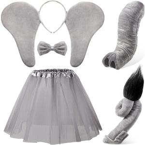 Haysandy Kids Elephant Costume Set Elephant Ears Headband Tail Bow Tie Tutu Skirt Nose Halloween Circus Costume Accessories (15.7 Inch, Delicate)
