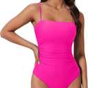 SUUKSESS Women Sexy One Piece Swimsuit Tummy Control Square Neck Bathing Suit (Pink, S)