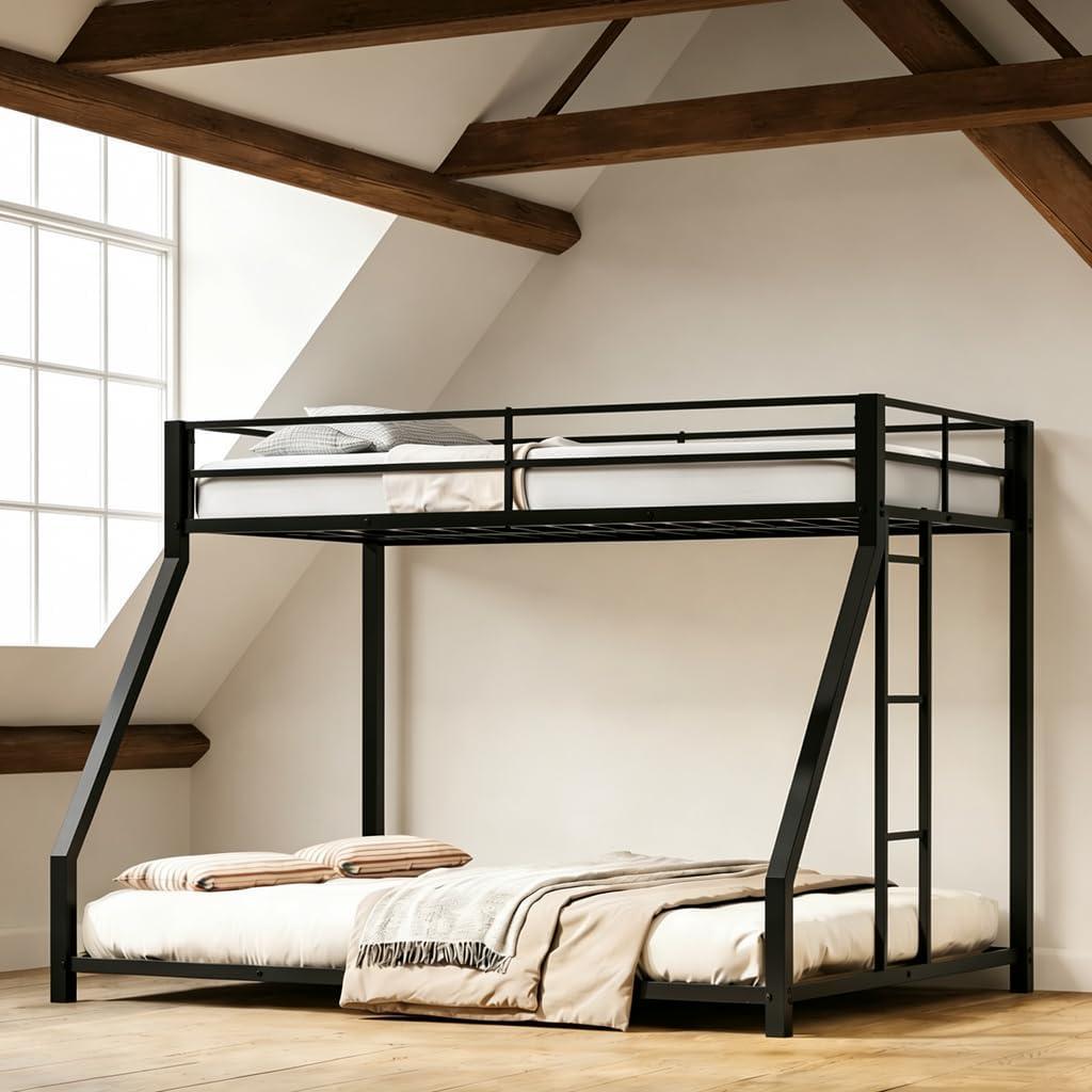 Metal Twin XL Over Queen Bunk Bed for Teens and Adults, Space-Saving/Noise Reduced/No Box Spring Needed, Black