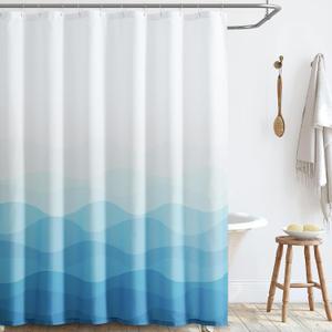 jinchan Ombre Blue Ocean Wave Shower Curtain Waterproof Fabric Shower Curtains for Bathroom Gradual Color Design Nautical Coastal Beach Bath Decor with 12 Hooks 70x72 Inches