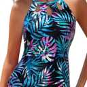 Tempt Me High Neck Tankini Top Backless Bathing Suit for Women Key Hole Swimsuit Swim Top Only (Blue, L)