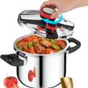 8 Qt Pressure Cooker Stainless Steel, Pressure Cooker with One-Hand Locking, Dual Locking Safety System, [3-In-1]Compatible with Gas & Induction, Fast Cooking for Large Meals