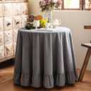 Soft Luxurious Velvet Tablecloth, Ruffled Solid Color Round Thick Tablecloth, Vintage Farmhouse Oval Style Washable Suitable Parties Weddings Baby Showers, Kitchen60 Inch Round Gray (Grey)