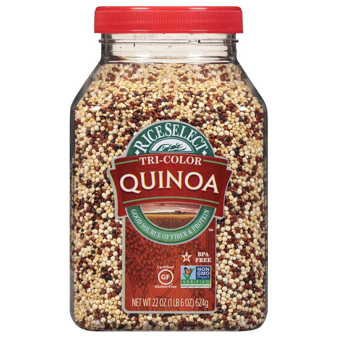 RiceSelect Tri-Color Quinoa, Premium Gluten-Free Seed, Star-K Kosher, and Non-GMO Quinoa, 22-Ounce Jar, Expire Date: 03/03/2027