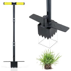 Colwelt Sod Plugger Tool 36-INCH, Grass Plug Tool 3 x 3 Square with Serrated Base, Bulb Planter Tool Long Handle with Dual Pedals & Easy Foot Ejector, Sod Turf Cutter for Lawn Planting Grass Repair