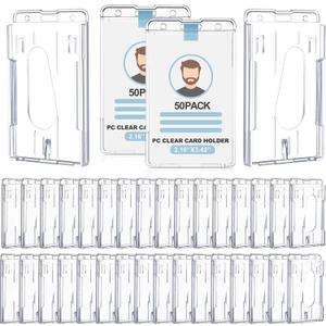 Patelai 50 Pcs Hard Plastic Badge Holder with Thumb Slot Dual Sided Clear Card Holder Badge Protector Vertical ID Holders for Badge Office School Driver's Licenses and Passes