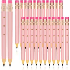 24 Pieces Pink Baby Shower Pencils Bridal Shower Golf Pencils with Erasers Mini Half Pencils Pre Sharpened 4 Inch Wedding Pencils 2 HB Hexagon Pencil for Kids Party Favors Office School Classroom