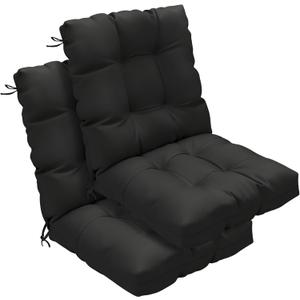 Outdoor Chair Cushions Set of 2, 42x21x4 Inch Patio Cushion for Dining/Rocking Chairs, High Back Soft Seat Pad with Ties, Indoor Outside Use, Fade-Resistant & Waterproof, Black