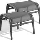 ONBRILL Outdoor Ottoman Set of 2, All Weather Outdoor Foot Stool with Supportive Textliene and Metal Frame, Stackable Oversized Outdoor Foot Rest for Furniture Patio Garden Pool, Grey
