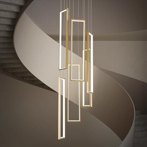 CHYING Modern LED High Ceiling Chandelier with Remote Control, Gold Max 96W