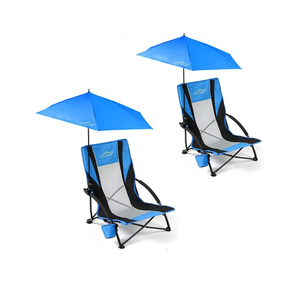 FAIR WIND 2 Pack Beach Chair with Umbrella for Adults Shade Chair Folding Backpack Portable Concert Bag Sand Chair with Cup Holder - Navy Blue with Black