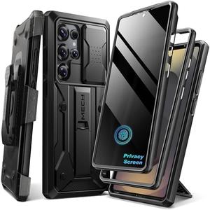 TONGATE for Samsung Galaxy S25 Ultra Case, [with Privacy Screen Protector & Slide Camera Cover] [2 Front Frames] Full-Body Heavy Duty S25 Ultra Case with Stand & Belt Clip Holster, Black Privacy Film