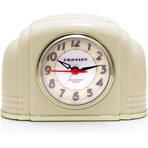 Timelink Crosley Vintage Art Deco Analog Alarm Clock, Quiet No-Ticking Movement, Automatic Dimmable Smart Light, Simple Controls, (Ivory)