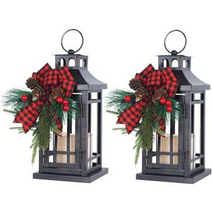 NEEDOMO 2 Pcs Christmas Decorations Indoor, Outdoor Christmas Led Lanterns Decorative for Table Centerpieces, Vintage Metal Hanging Candle Holder, Home Decor for Party, Living Room, Patio, Porch