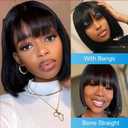Bob Wig Human Hair With Bangs Glueless 2x4 HD Lace Colsure Wigs, Ready to Go Short Wigs For Women Beginner Friendly (Natural Black, 10 inch)