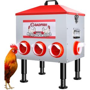 GADFISH 55 lbs65 lbs Large Capacity Automatic Chicken Feeder - 8 Feeding Ports, No Waste Chicken Feeder, Height-Adjustable Legs & Secure Locking Lid for Chickens, Ducks & Poultry