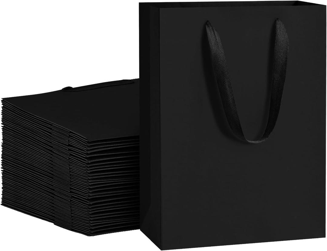 BagDream Black Gift Bags with Handles 8x4x11 Inch 25pcs Black Kraft Paper Bags Medium Birthday Wedding Party Shopping Retail Merchandise Paper Sacks
