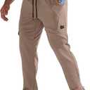 BROKIG Mens Inmesh Sweatpants Open Bottom, Cotton Athletic Workout Pants Drawstring Casual Gym Joggers with Pockets (XXL, Beige)