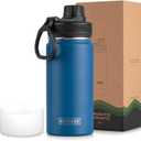 koodee Water Bottle -16 oz Stainless Steel Double Wall Vacuum Insulated Water Bottle for School Wide Mouth Spotrs Flask with Leakproof Spout Lid (Navy)