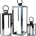 Allgala 3-PC Lantern Set 23 Inch Jumbo Deluxe Modern Indoor/Outdoor Candle Lantern Set Stainless Steel Frame Tempered Glass Rectangular Black for Garden Poolside Fireplace Wedding