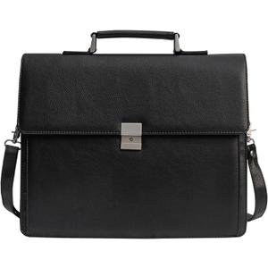 Mens Leather Briefcases Office Attorney Attache Case Ideal Gift Messenger Bag w/Padded Compartment,  Black - Fits 15.6" Laptop