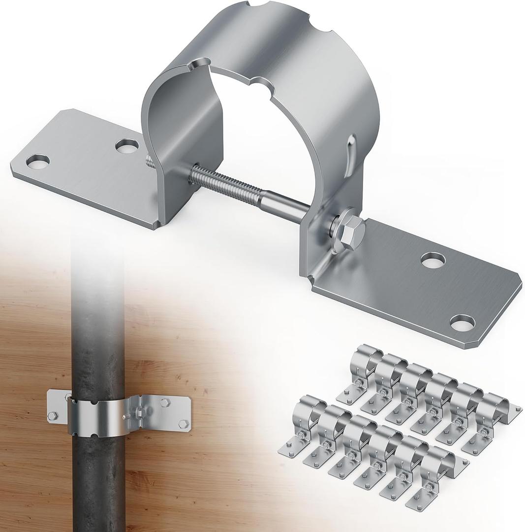 9PCS Fence Post Brackets, 1 7/8 Steel to Wood Fence Bracket, Fence Brackets for Metal Posts, Galvanized Pipe Grip Tie - Fence Post Repair with Bolts