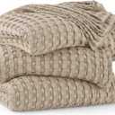 Bedsure Cooling Cotton Waffle Oversized King Blanket - Lightweight Breathable Blankets Rayon Derived from Bamboo for Hot Sleepers, Luxury Throws for Bed and Sofa, Light Brown, 120x96 Inches