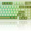 Wireless Keyboard and Mouse Combo Creamy with Number Pad for Desktop Mac iPad Bluetooth/2.4ghz/Wired Rechargeable Light up RGB Quiet Compatible with PC Laptop Tablet (Green)