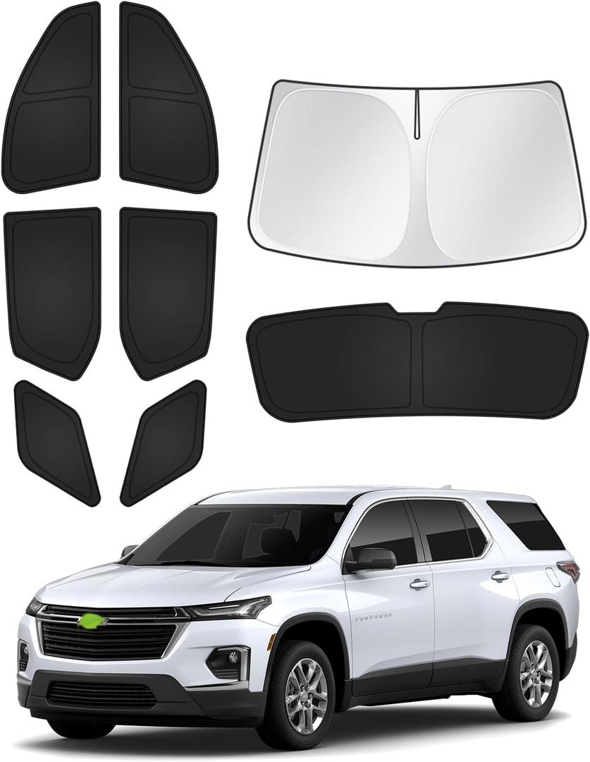 Canvcle Sunshades for Chevrolet/Chevy Traverse 2018-2023 Accessories Windshield Sun Shade Side Rear Window Shade Cover Sun Visor Shield Privacy Protection Keep Vehicle Cool Black 8PCS