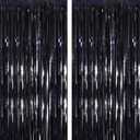 2 x Black Laser Tinsel Glitter Foil Fringe Curtain Birthday Party Streamers Backdrop Decorations Photo Booth Theme Bachelorette Graduation Decor