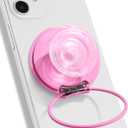 On The Grip Compatible with Magsafe Ultra-Thin Collapsible Phone Grip Sleek Magnetic Phone Holder for iPhone & Android, 360 Rotation, Wireless Charger Compatible, Durable & Portable (Pink)