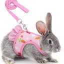 DONGKER Rabbit Harness and Leash,Adjustable Bunny Vest Harness Breathable Mesh All Seasons for Walking Escape Proof Guinea Pigs Bunnies Hamsters