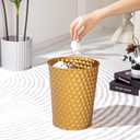 Venalys Small Metal Trash Can Wastebasket, Decorative Honeycomb Garbage Can Waste Basket, Modern Farmhouse Round Trash Bin for Bathroom, Bedroom, Kitchen and Office (Gold)