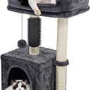 26.8" Small Cat Tree Tower,Cat Scratching Post for Indoor Cats,Featuring with Cat Cave & Cozy Perch,Cat Self Groomer and Interactive Dangling Ball Great for Kittens/Cats (Smoky Gray, Medium)