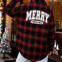 Christmas Plaid Blouses Women Xmas Santa Long Sleeve Shirt Checked Cute Christmas Collared Button Down Tops (Large, Red Black Merry)