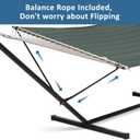 SUNCREAT Hammocks Extra Large Double Hammock with 12 ft Stand, 475lbs Capacity, Outdoor Portable Hammock with Hardwood Spreader Bar, Extra Large Pillow, Gray Green