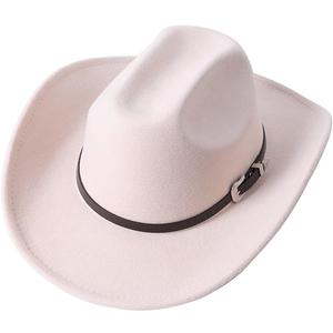 Men Women Wide Brim Western Cowboy Cowgirl Hats with Buckle Belt (Beige)