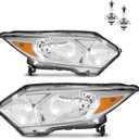 Headlights Assembly for 2016-2018 Honda HRV HR-V Chrome Housing | Halogen Headlamp Replacement, High/Low Beam W/Bulbs, Driver & Passenger Side, Chrome Housing