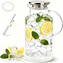 1 Gallon/3.8L Glass Pitcher with Lid, Extra Large Water Carafe Jug, Borosilicate Glass Iced Tea Pitcher, Glass Water Pitcher with Silicone Base, Leak-proof Ring & Cleaning Brush Included (Transparent) (EXP 12/31/36)