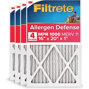 Filtrete 16x20x1 AC Furnace Air Filter, MERV 11, MPR 1000, Micro Allergen Defense, 3-Month Pleated 1-Inch Electrostatic Air Cleaning Filter, 4 Pack (Actual Size 15.69 x 19.69 x 0.81 in)
