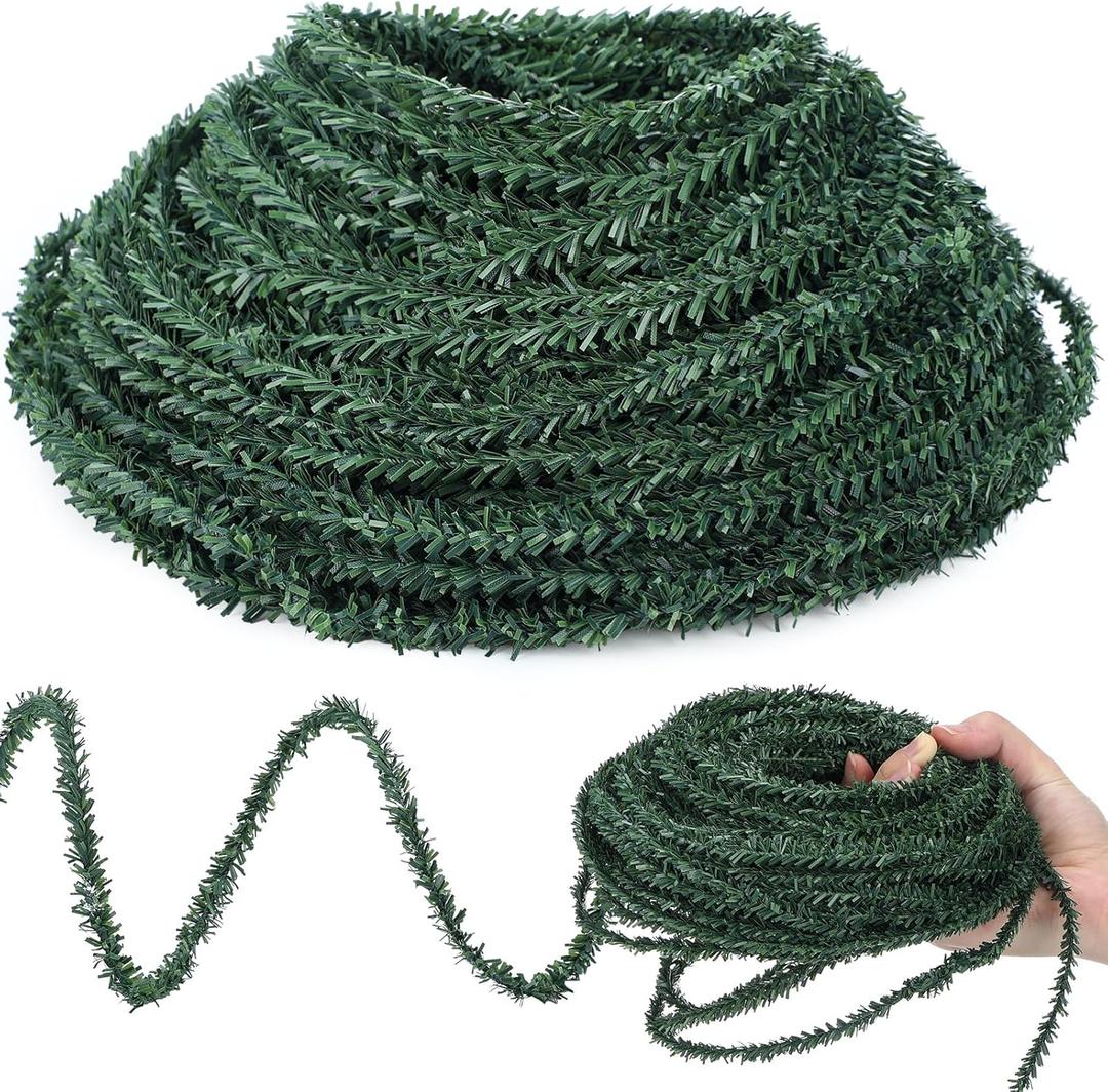 Jutom 100 Ft 0.28 Inch Christmas Miniature Artificial Pine Garlands Mini Pine Greenery Roping Garlands Mini Thin Wired Stems for Christmas Crafts Holiday Outdoor Decor (Green)