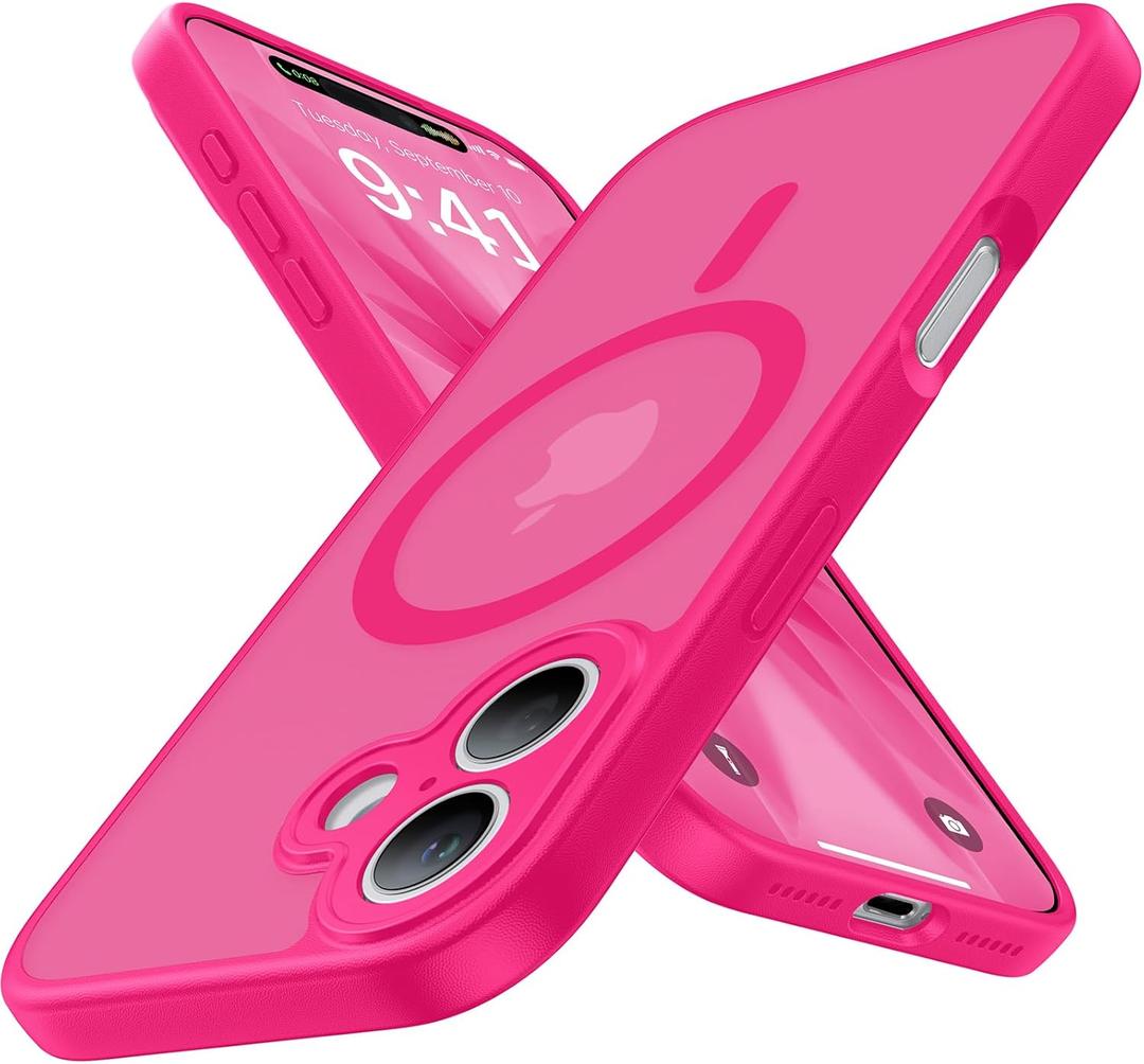 Magnetic Shockproof for iPhone 17 Case,[Full Camera Protection][Compatible with Magsafe][Non-Slip][Mil-Grade Protection] Slim Anti-Yellowing Translucent Matte Phone Case for iPhone 17,Hot Pink