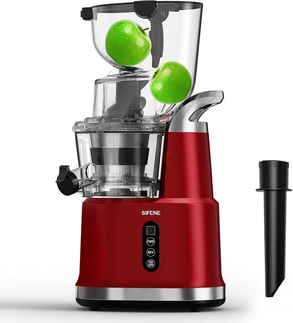 SiFENE Cold Press Juicer Machines, Big Mouth 83mm Opening Whole Slow Masticating Juicer, High Yield, Non-BPA (Red)
